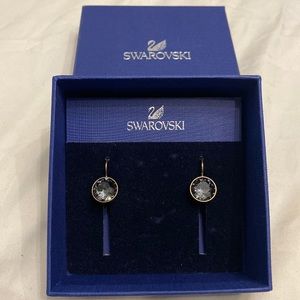 Swarovski Bella drop earrings dark gray and gold